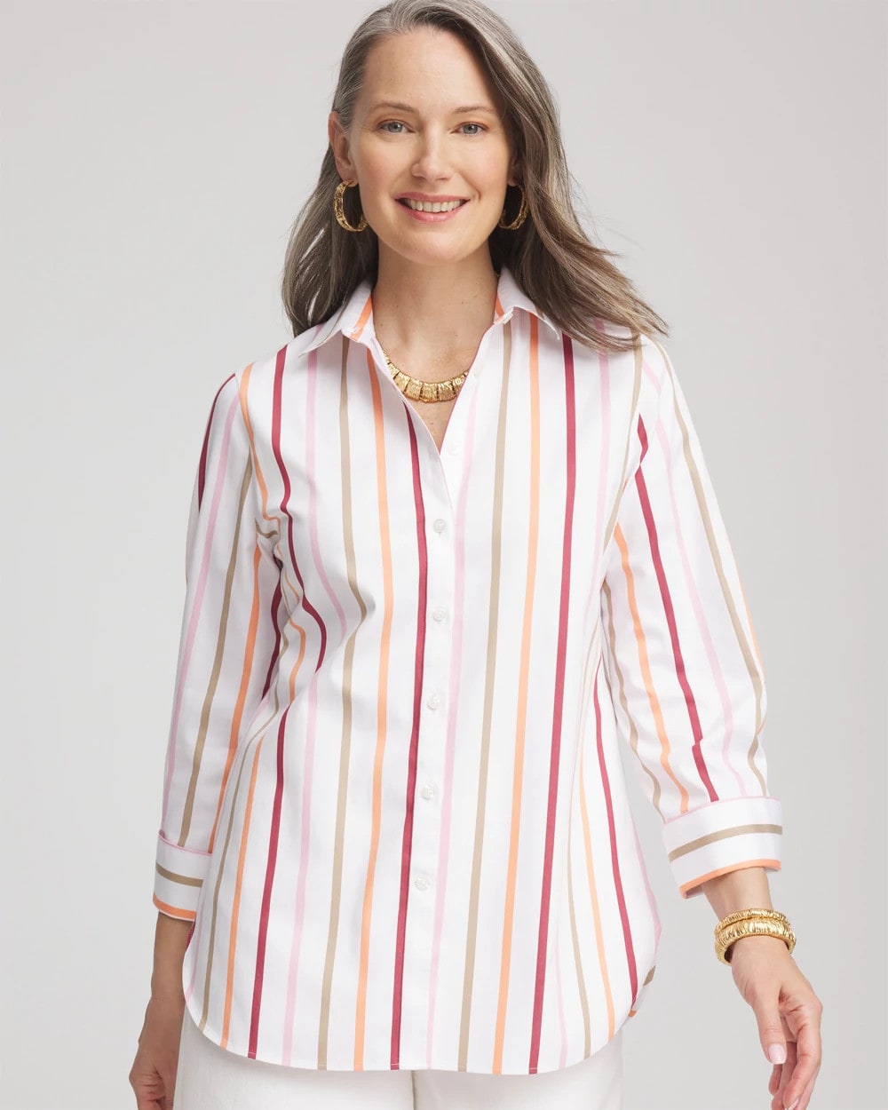 Chico's - No Iron™ Striped Stretch-Sateen Shirt