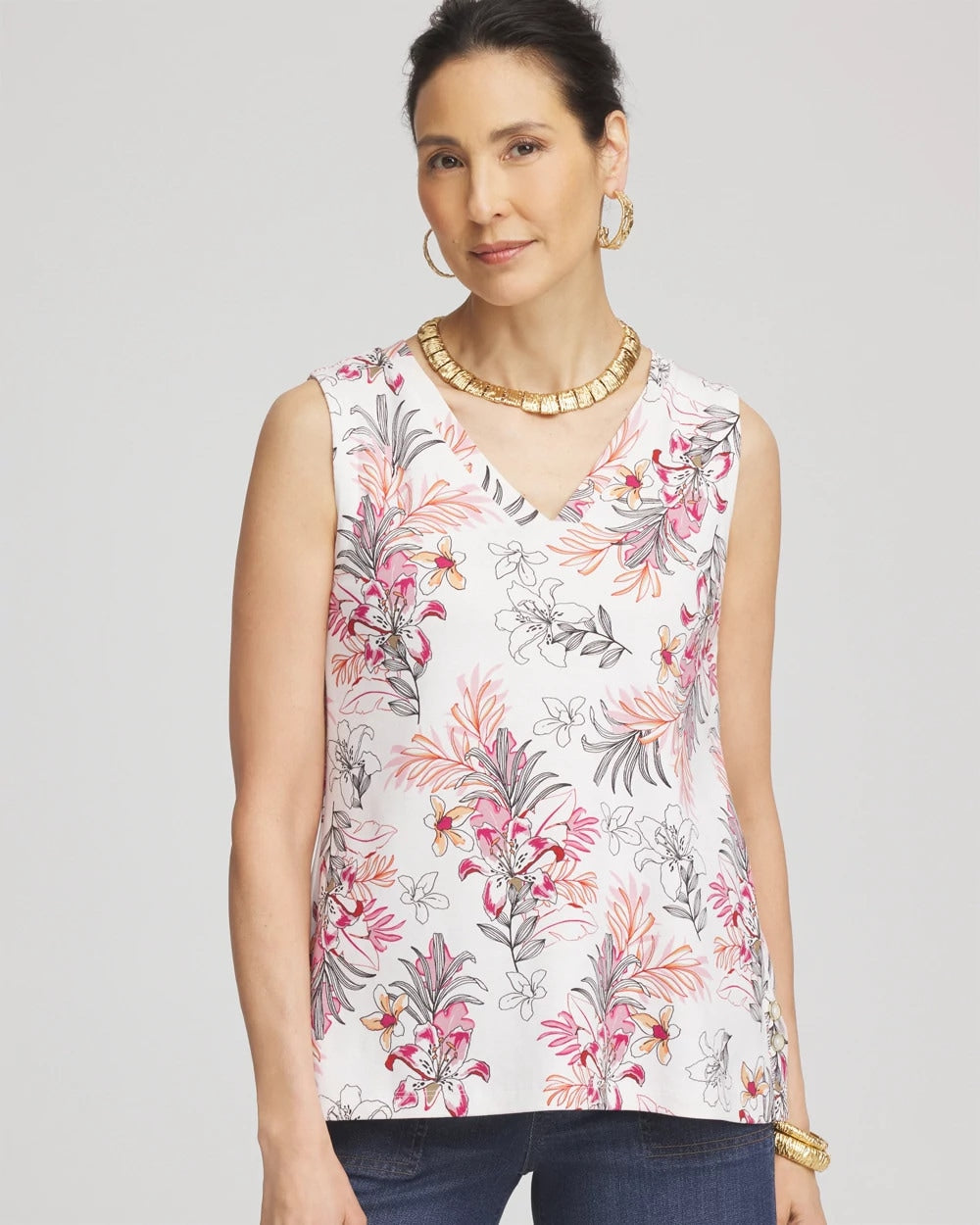 Chico's - Floral Sleeveless V-Neck Tank