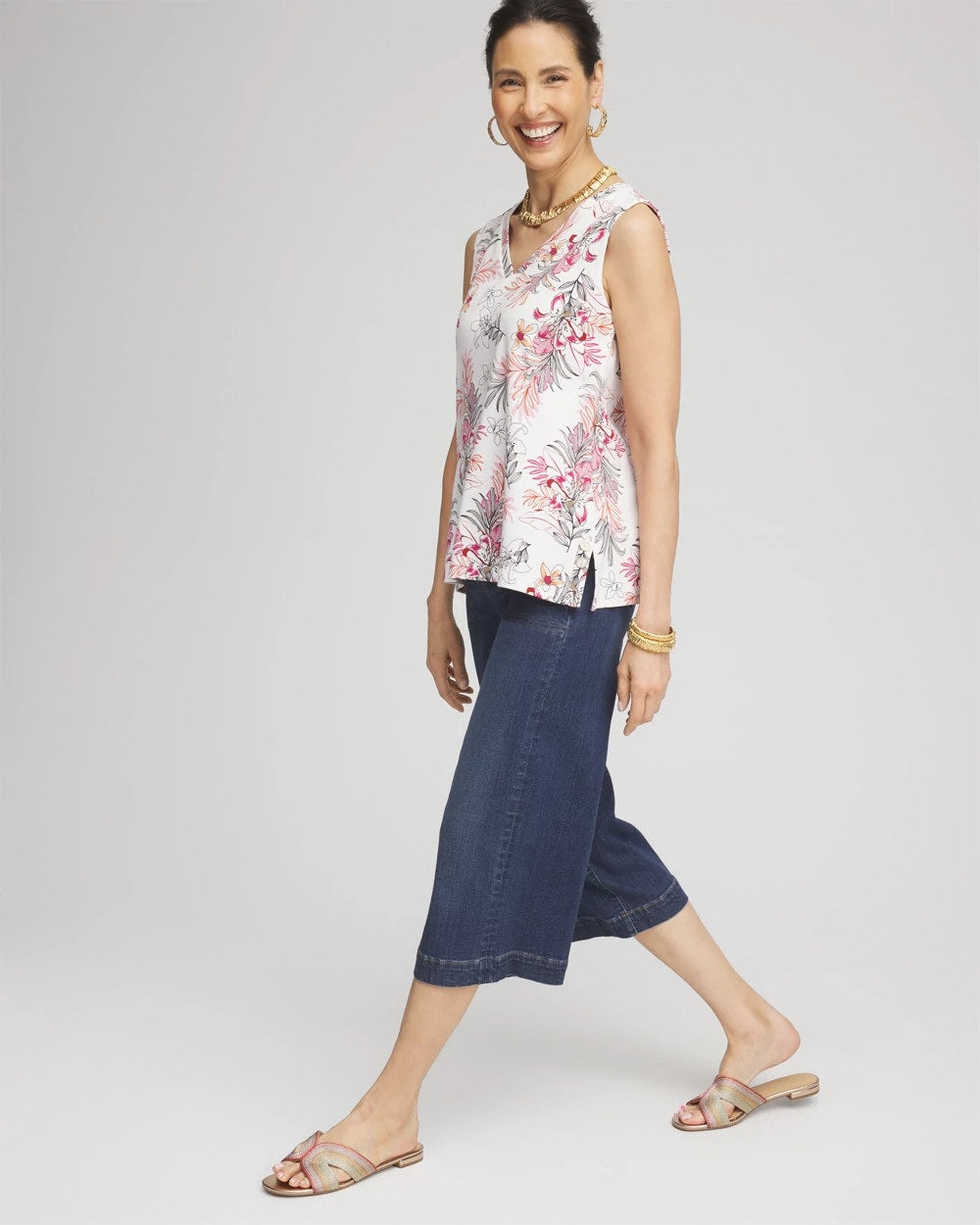 Chico's - Floral Sleeveless V-Neck Tank