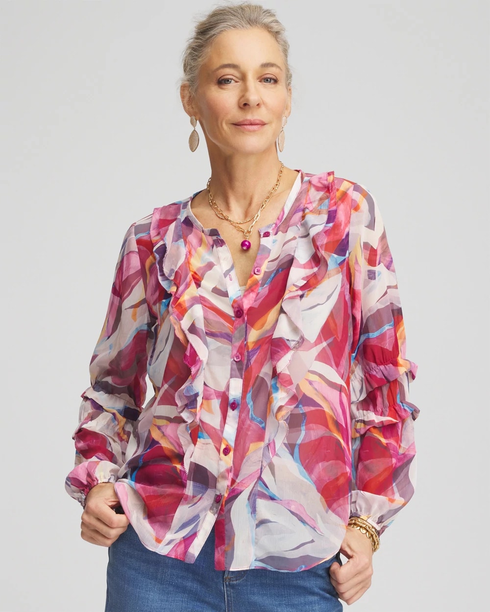 Chico's - Abstract Ruffles Crinkle Blouse