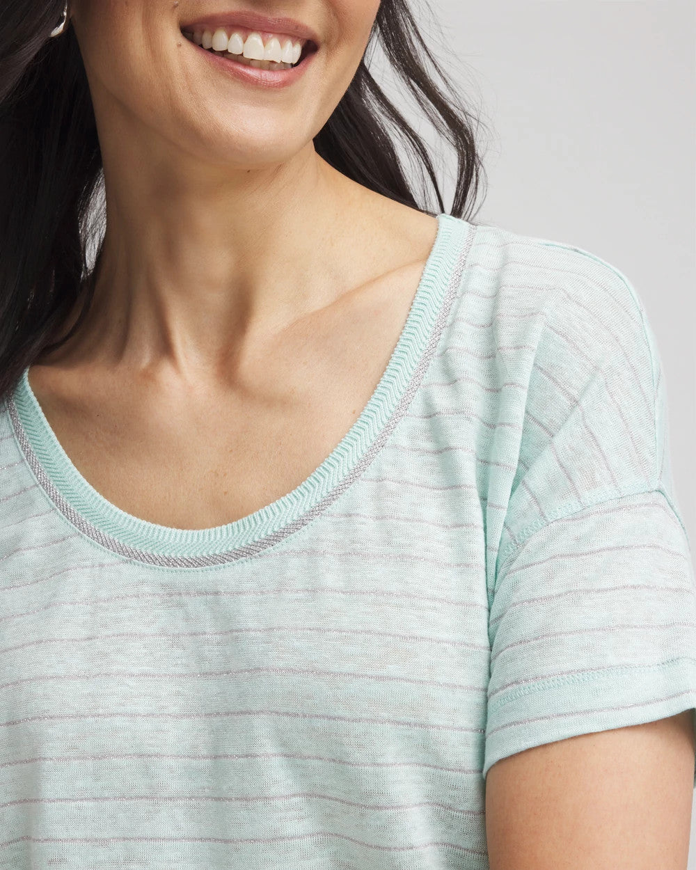 Chico's - Striped Sweater-Trim Linen Tee
