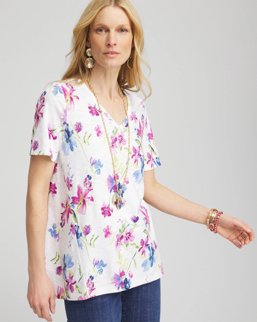 Chico's - Wildflower Slub V-Neck Tee