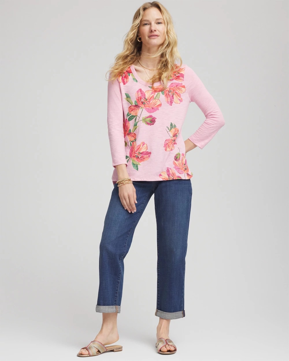 Chico's - Floral 3/4 Sleeve Tee