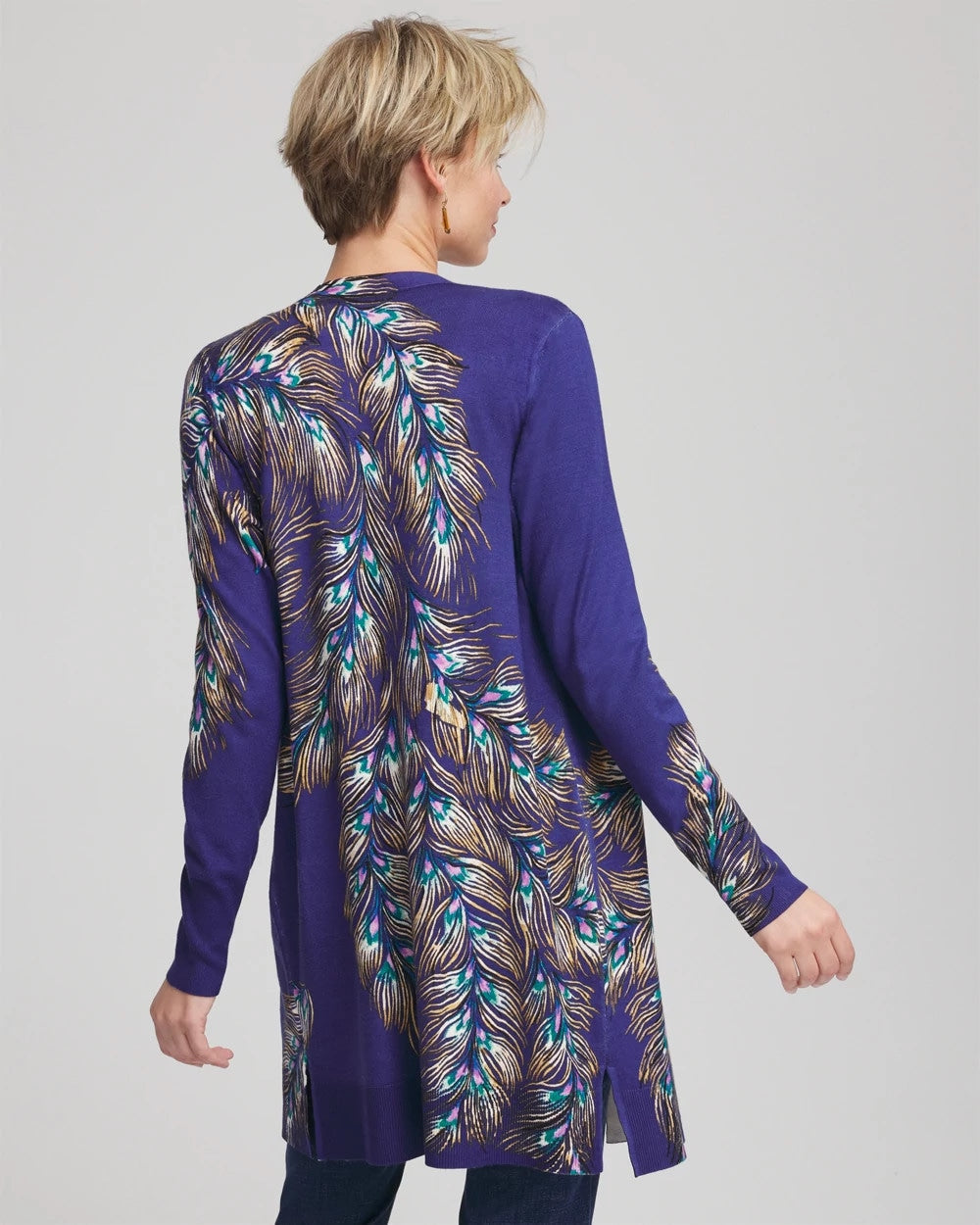 Chico's - Ella Peacock-Print Cardigan Sweater