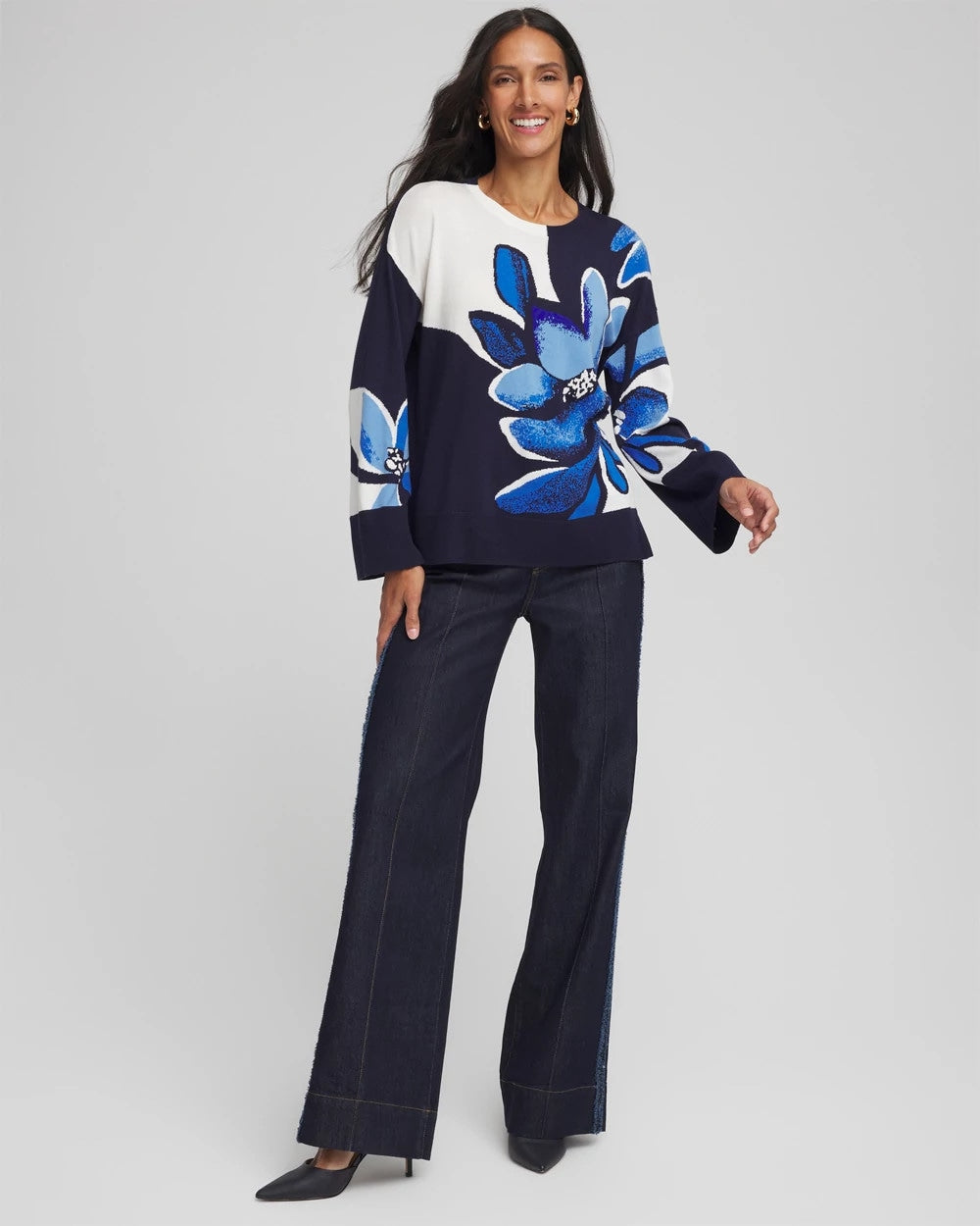 Chico's - Floral Intarsia Crewneck Pullover