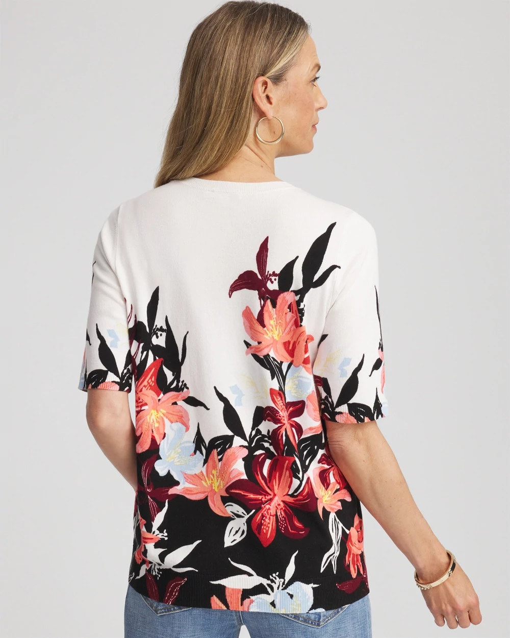 Chico's - Floral Print Crewneck Sweater
