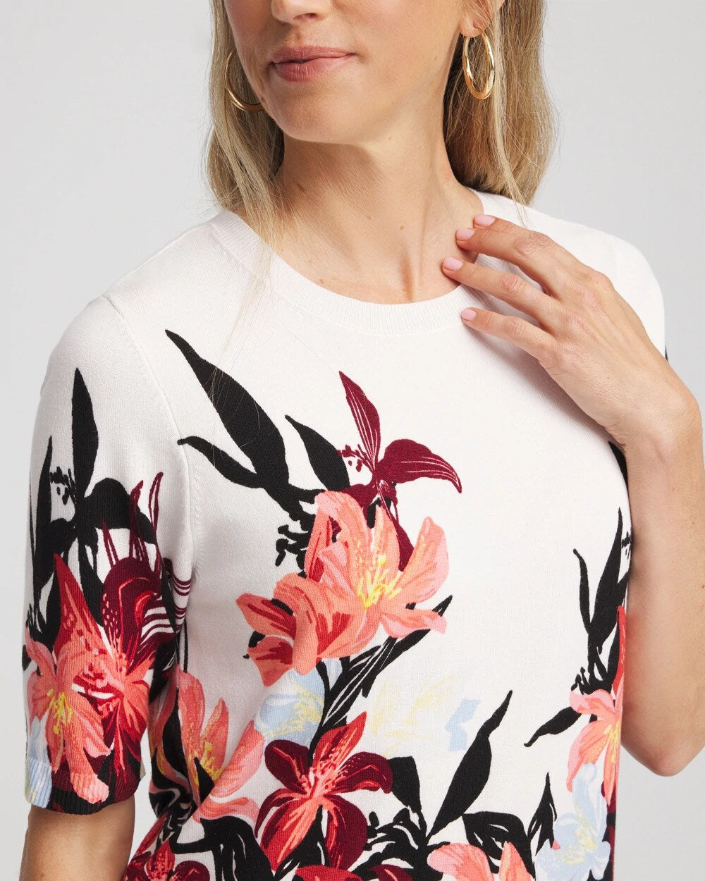 Chico's - Floral Print Crewneck Sweater