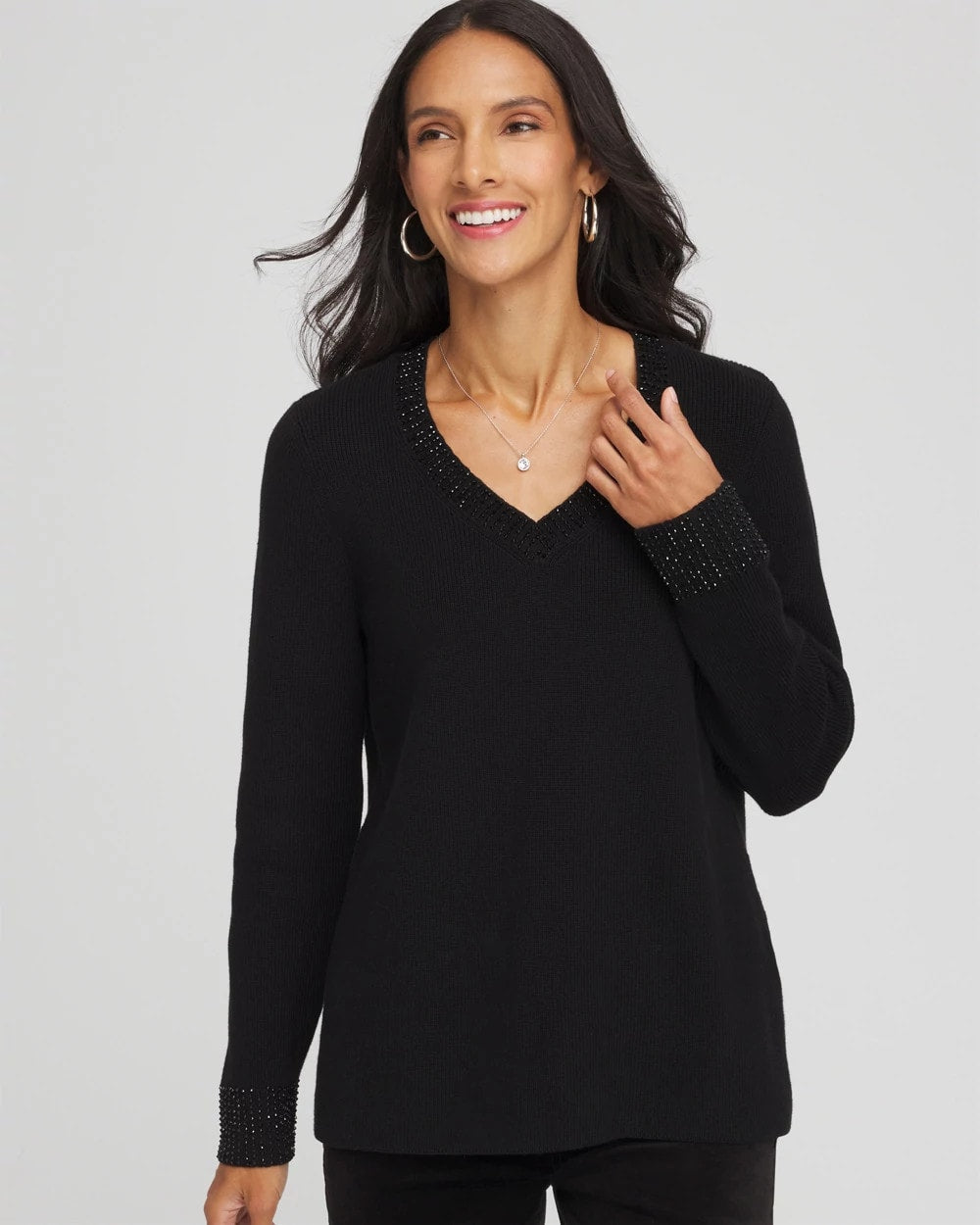 Chico's - Embellished V-Neck Pullover Sweater