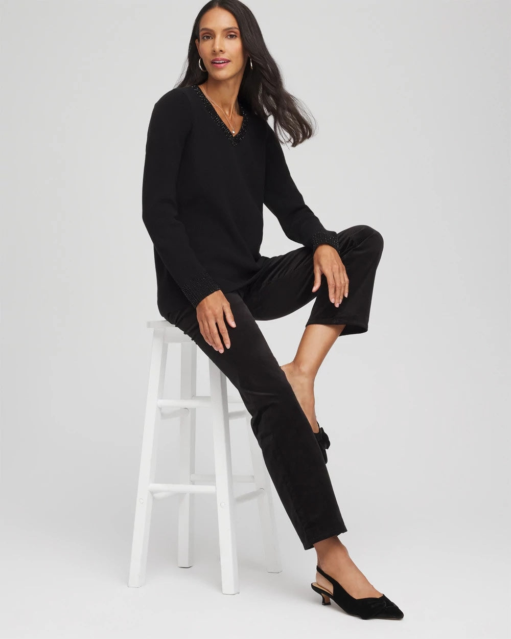 Chico's - Embellished V-Neck Pullover Sweater
