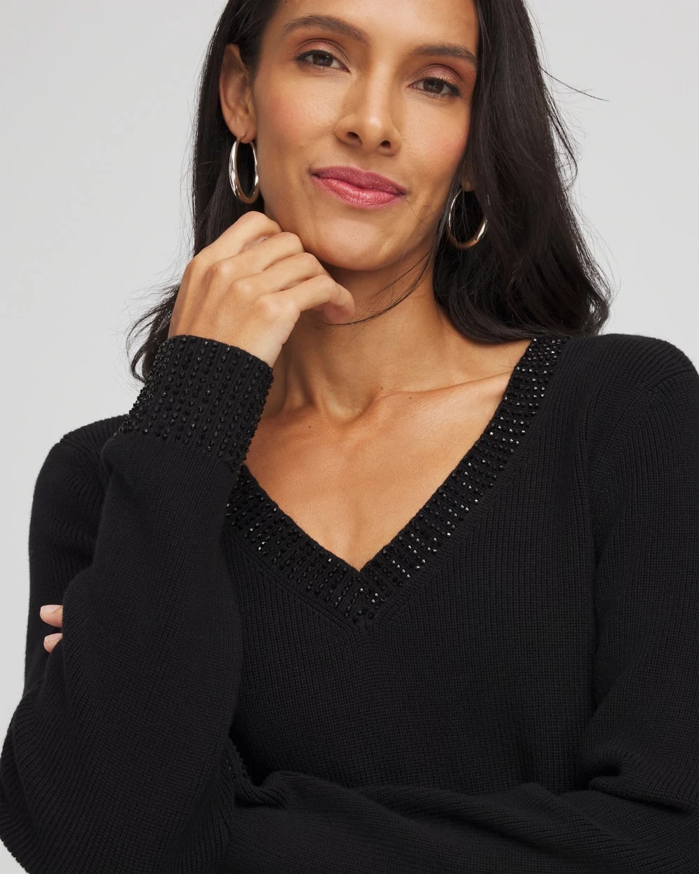 Chico's - Embellished V-Neck Pullover Sweater