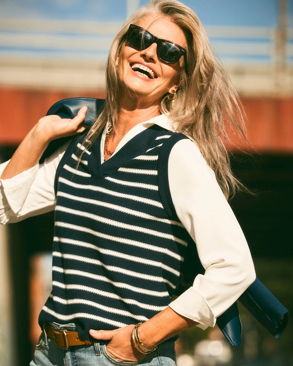 Chico's - Striped V-Neck 2 in 1 Sweater Vest