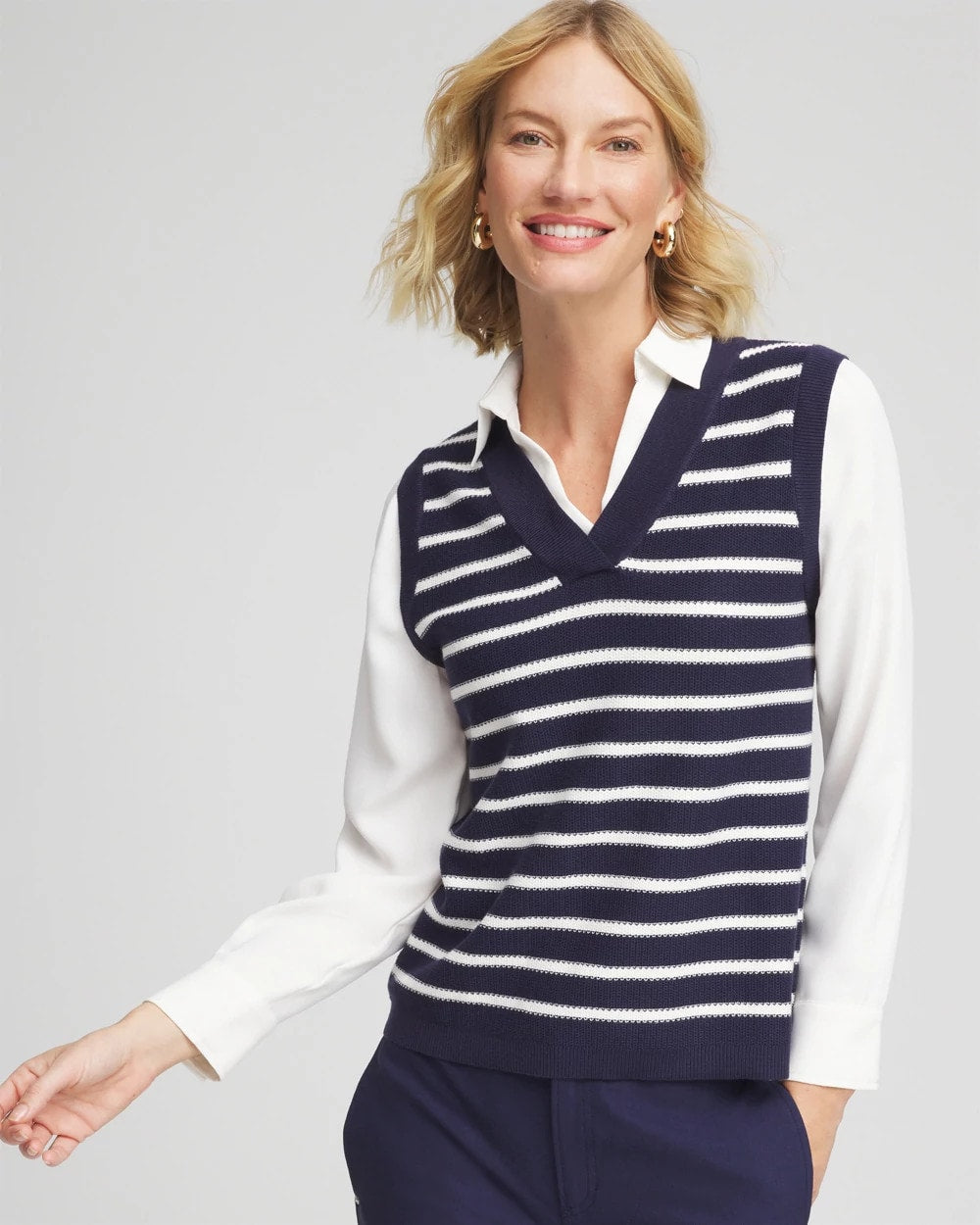 Chico's - Striped V-Neck 2 in 1 Sweater Vest