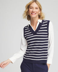 Chico's - Striped V-Neck 2 in 1 Sweater Vest