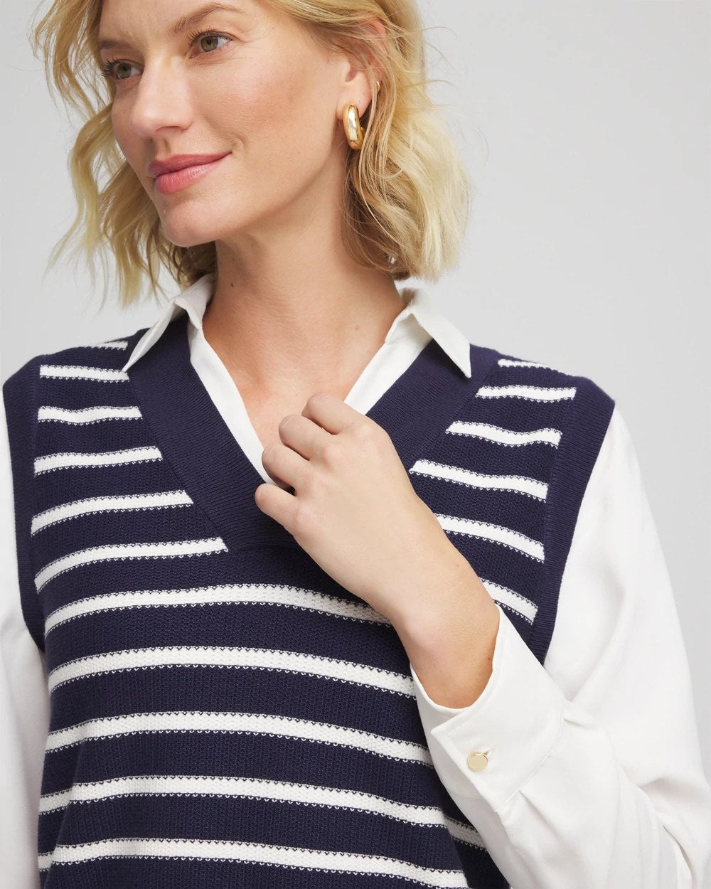 Chico's - Striped V-Neck 2 in 1 Sweater Vest