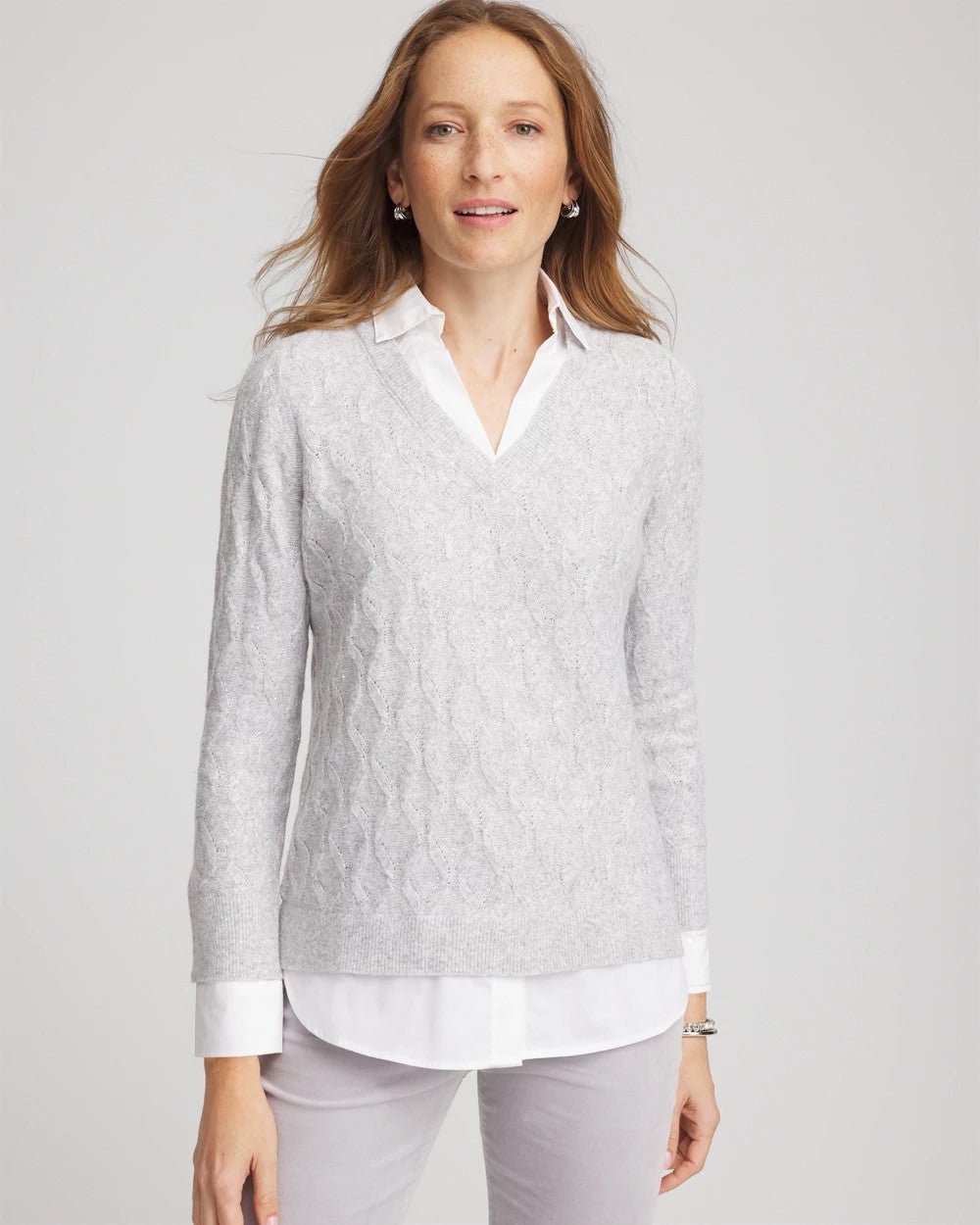 Chico's - Classic Built-In Shirt Knit Sweater