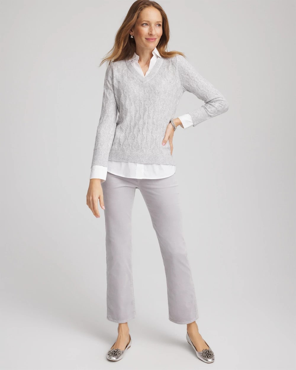 Chico's - Classic Built-In Shirt Knit Sweater