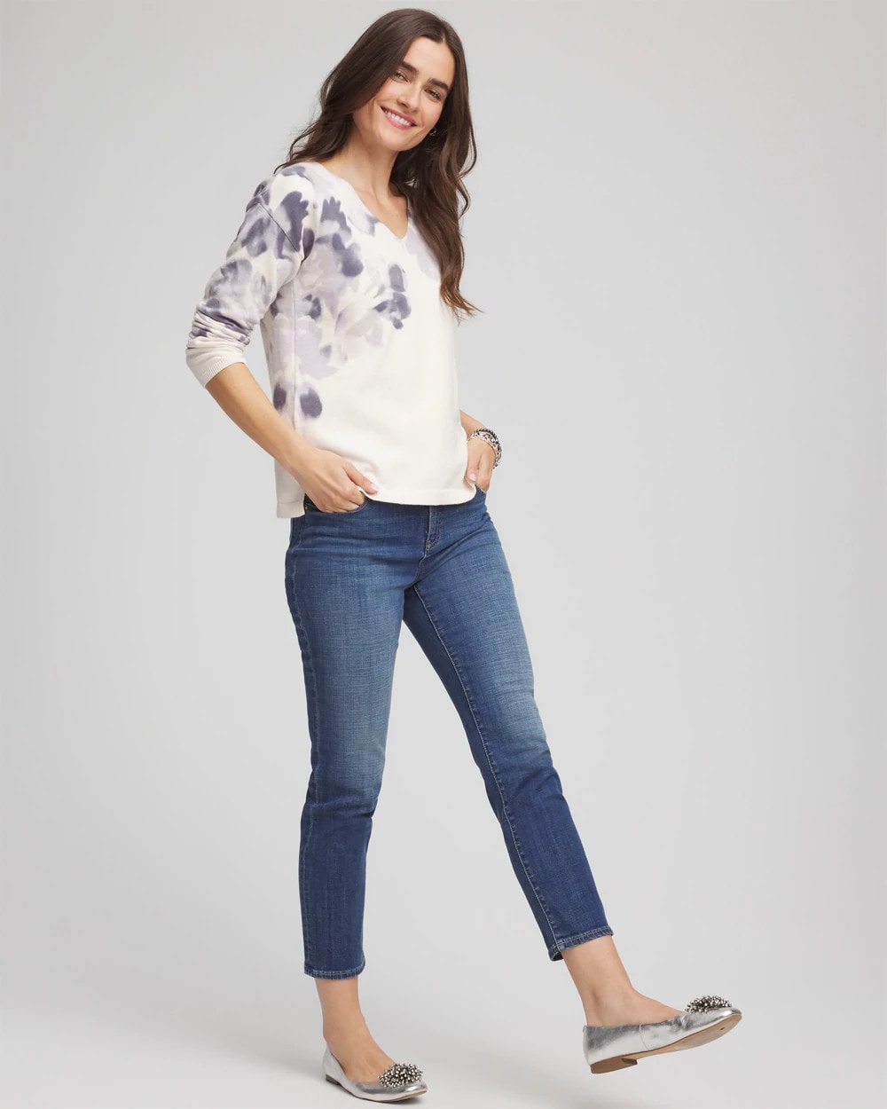 Chico's - Printed V-Neck Sweater