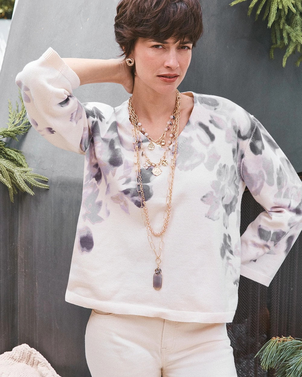 Chico's - Printed V-Neck Sweater