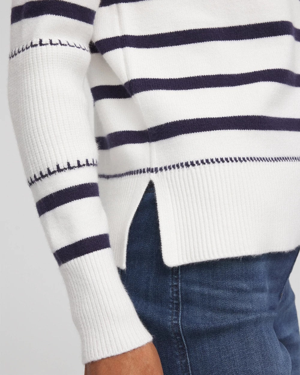 Chico's - Striped Relaxed Mockneck Pullover