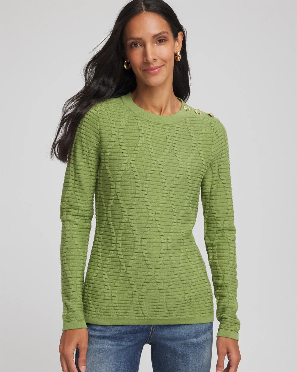 Chico's - Button Shoulder Crewneck Pullover