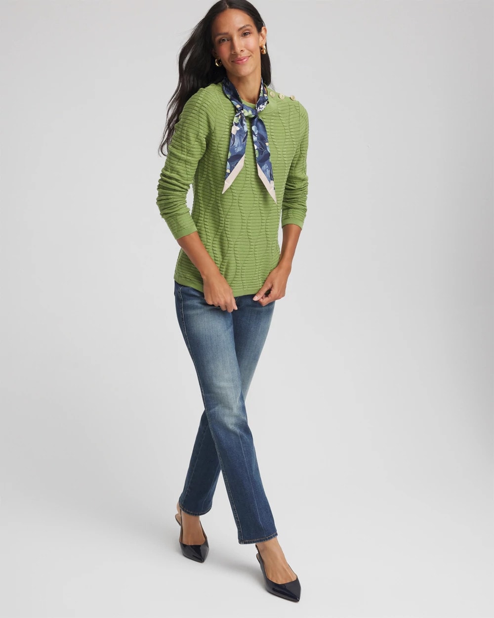Chico's - Button Shoulder Crewneck Pullover