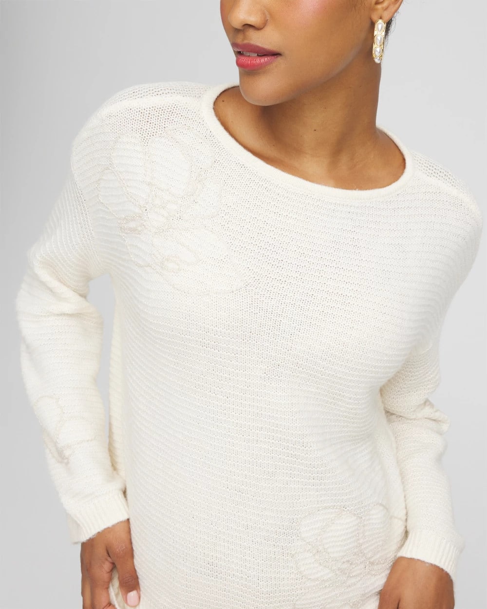 Chico's - Tonal Embroidered Boatneck Pullover Sweater