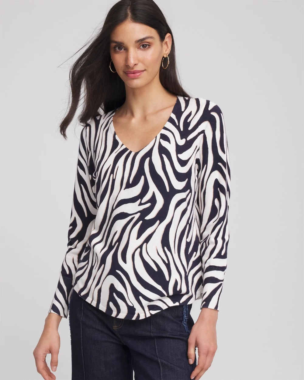 Chico's - Ella Zebra V-Neck Pullover Sweater