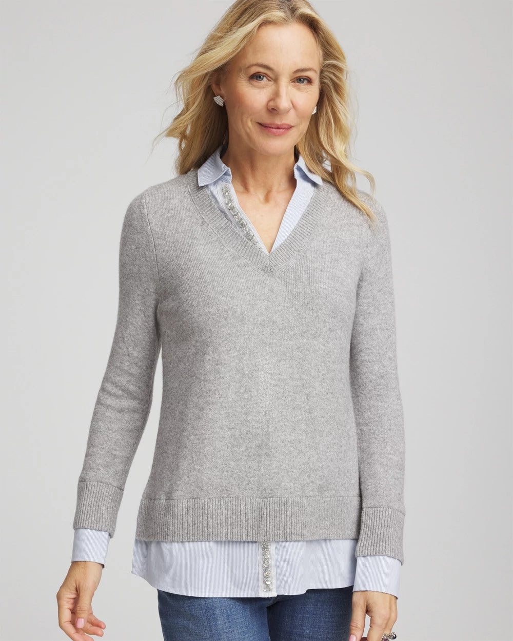 Chico's - Sequin Built-In Shirt Knit Sweater
