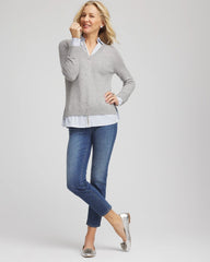 Chico's - Sequin Built-In Shirt Knit Sweater