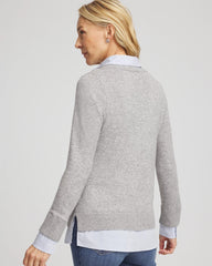 Chico's - Sequin Built-In Shirt Knit Sweater
