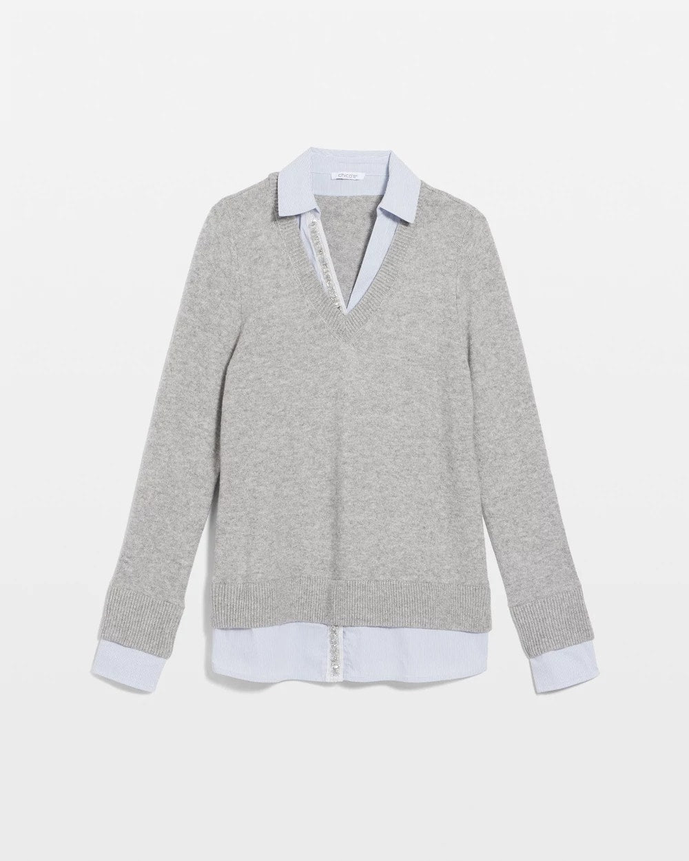 Chico's - Sequin Built-In Shirt Knit Sweater