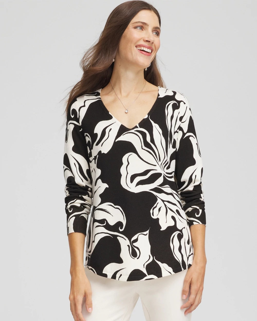 Chico's - Ella Printed V-Neck Sweater