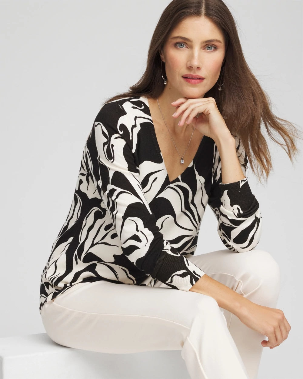 Chico's - Ella Printed V-Neck Sweater