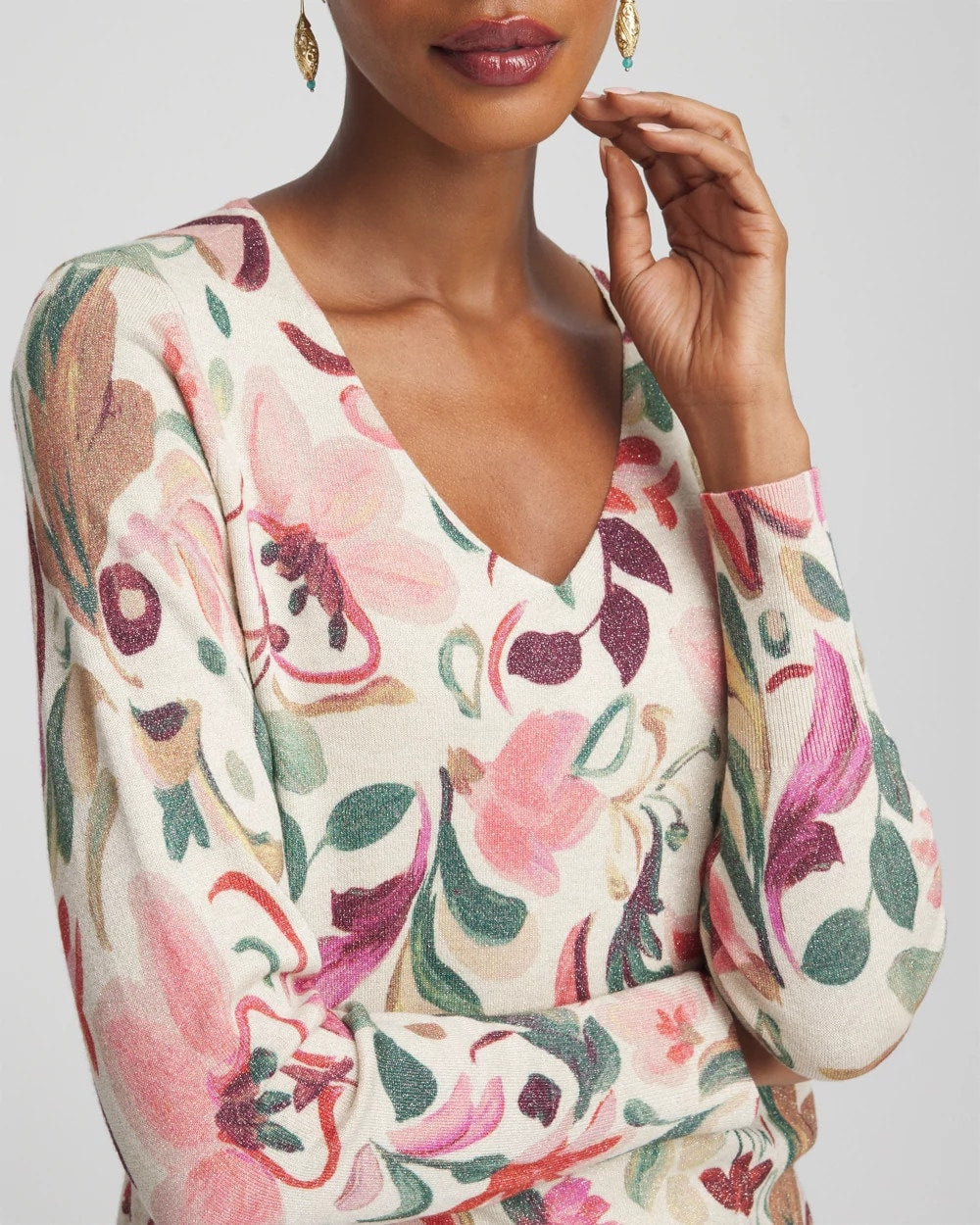 Chico's - Ella V-Neck Floral Pullover Sweater