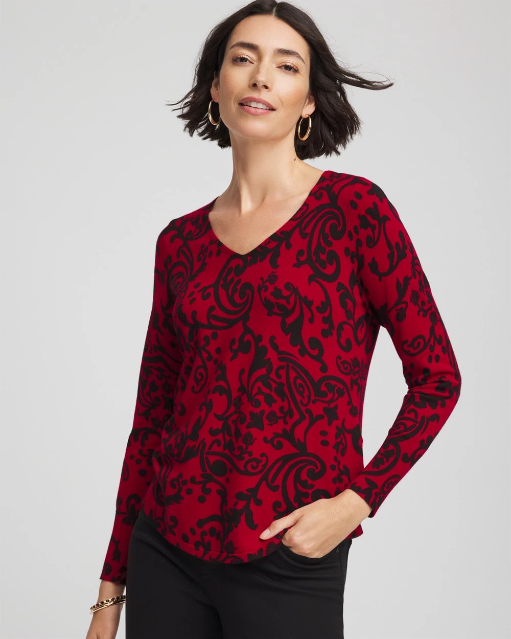 Chico's - Ella Printed V-Neck Sweater