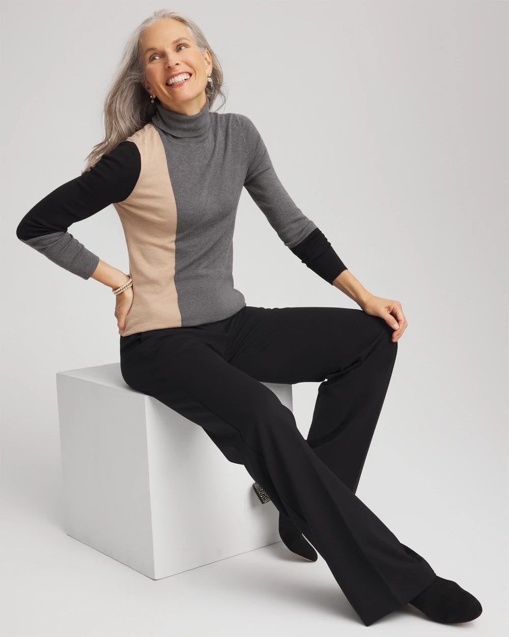 Chico's - Ella Colorblock Intarsia Turtleneck Sweater