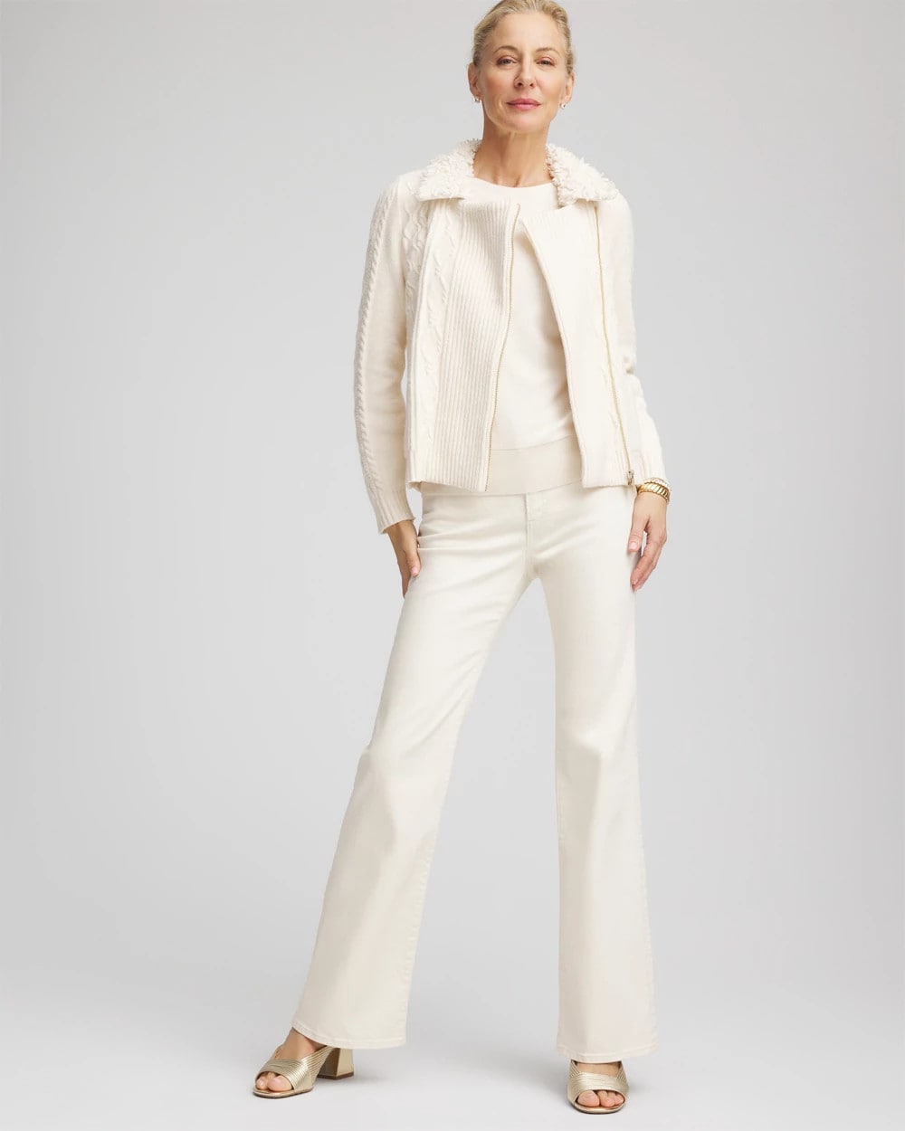 Chico's - Fur Trim Moto Cardigan