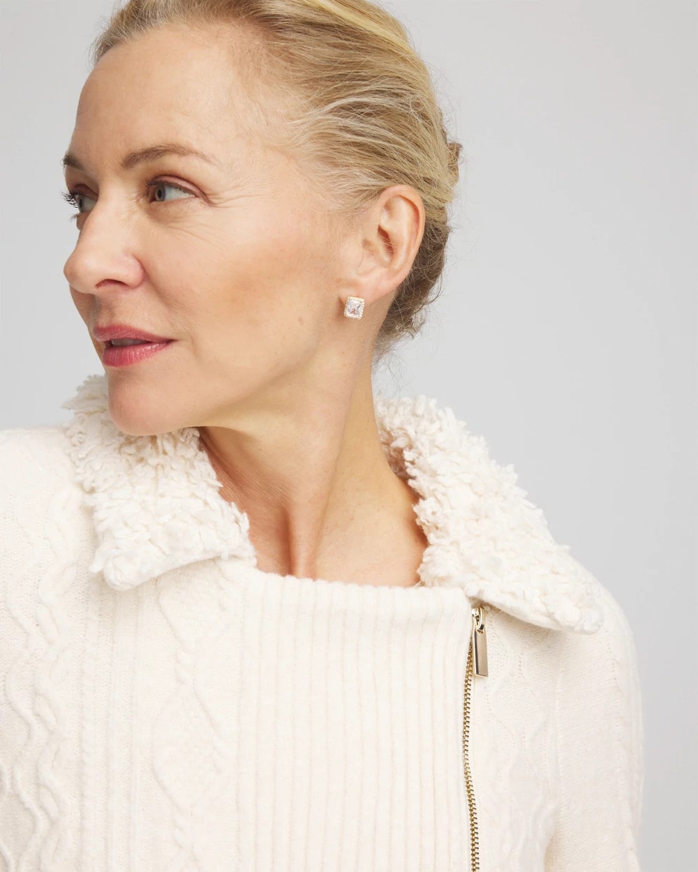 Chico's - Fur Trim Moto Cardigan