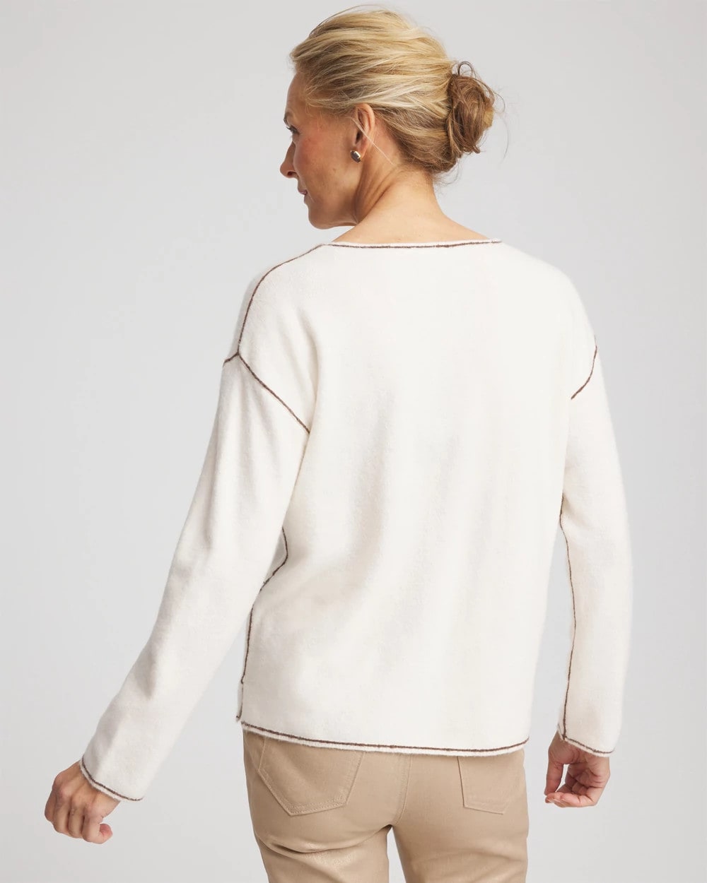 Chico's - Contrast Stitch V-Neck Sweater
