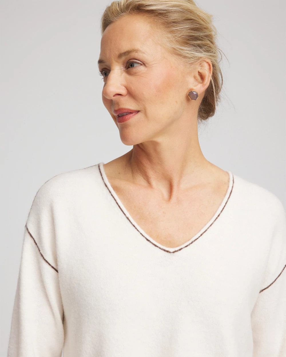 Chico's - Contrast Stitch V-Neck Sweater