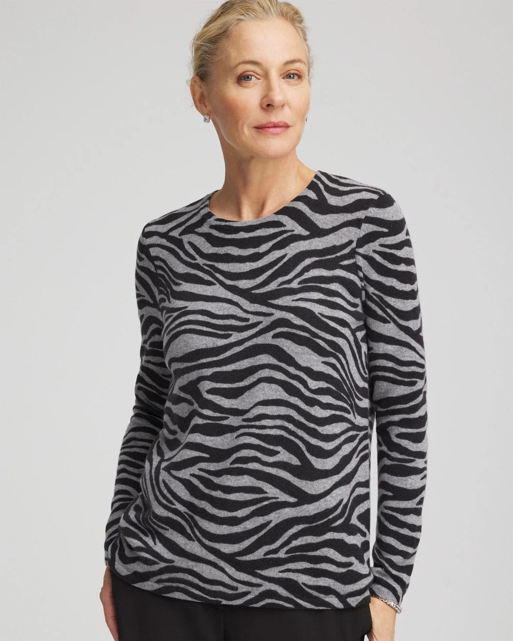 Chico's - Cashmere Zebra Long-Sleeve Pullover Sweater