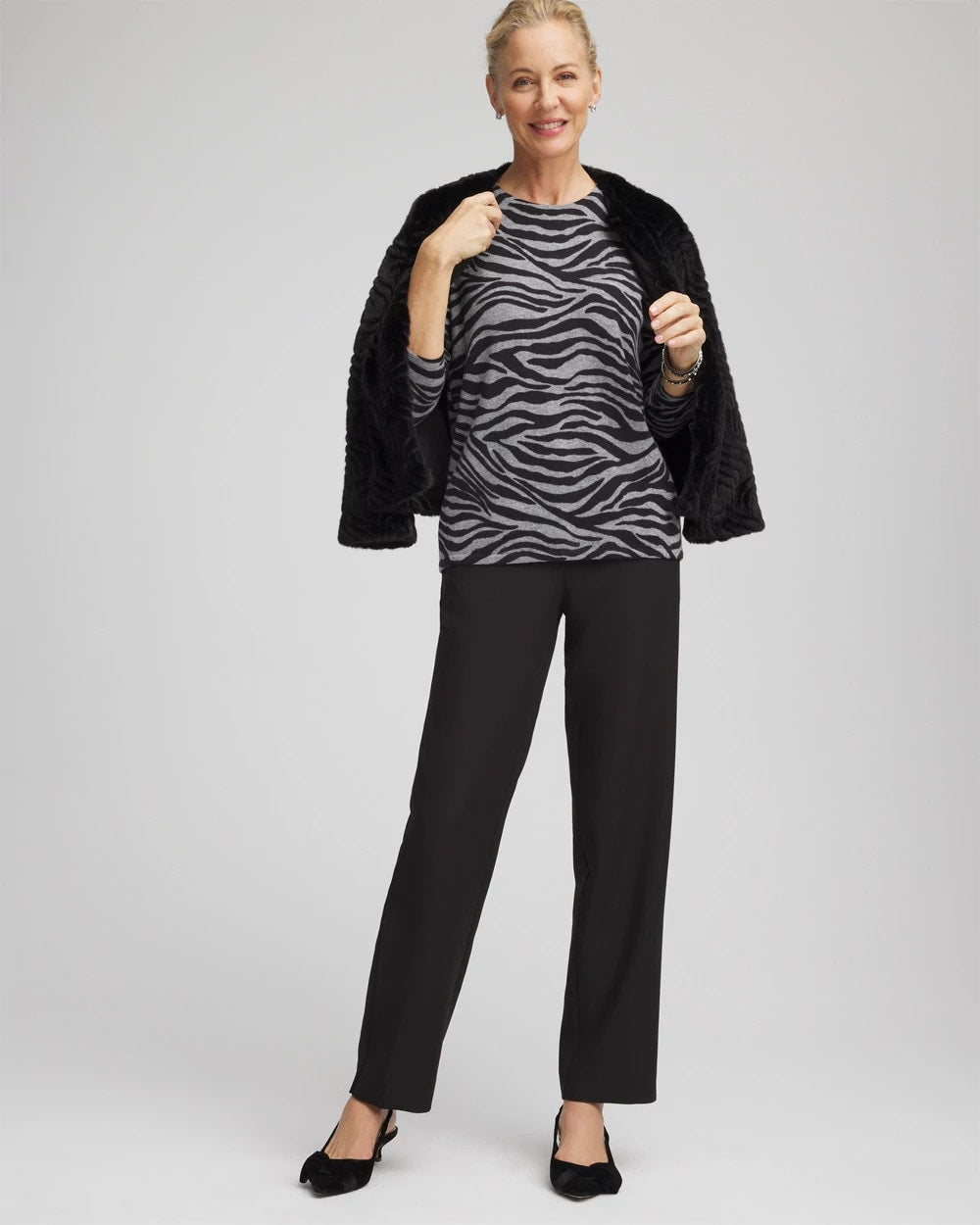 Chico's - Cashmere Zebra Long-Sleeve Pullover Sweater