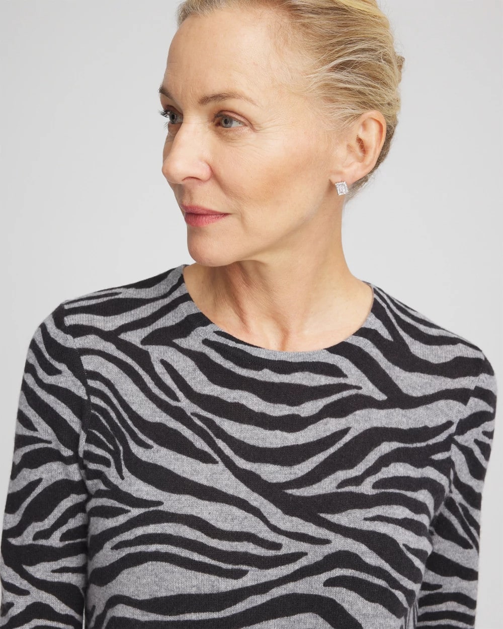 Chico's - Cashmere Zebra Long-Sleeve Pullover Sweater
