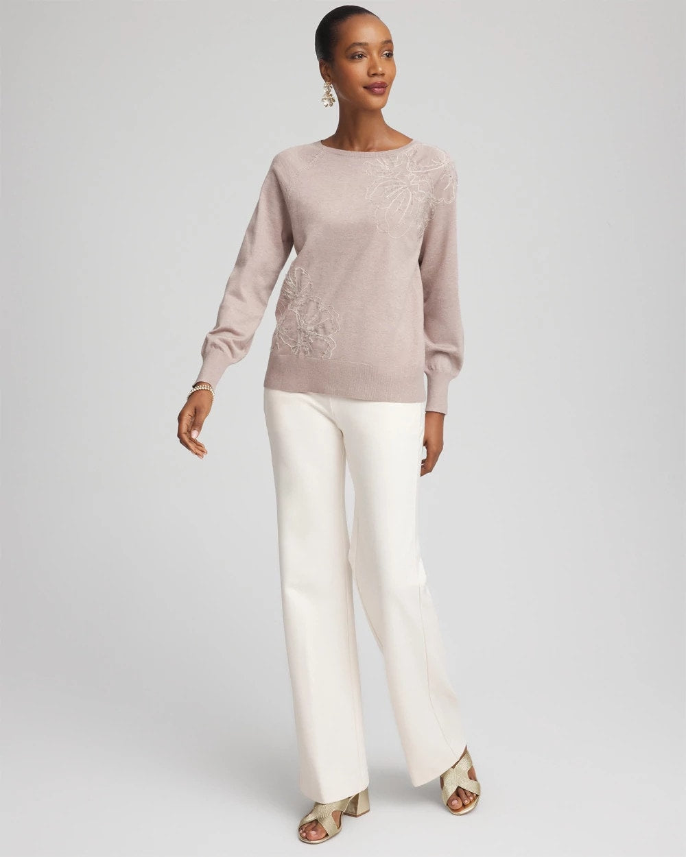 Chico's - Embroidered Pull-Over Boatneck Sweater