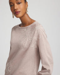 Chico's - Embroidered Pull-Over Boatneck Sweater