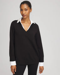 Chico's - Embellished Layered Collar Shirt Sweater