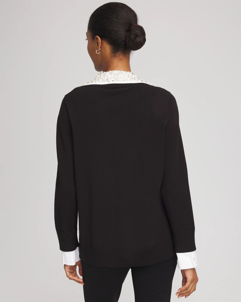 Chico's - Embellished Layered Collar Shirt Sweater