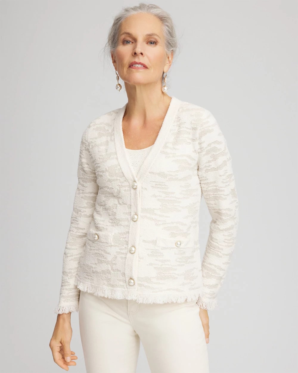 Chico's - Fringe Textured V-Neck Cardigan