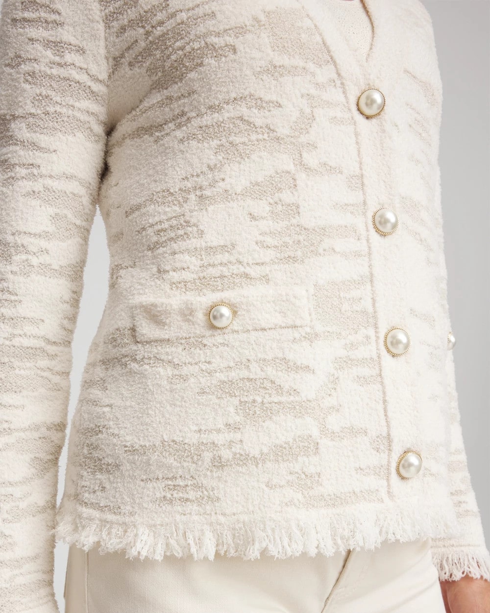 Chico's - Fringe Textured V-Neck Cardigan