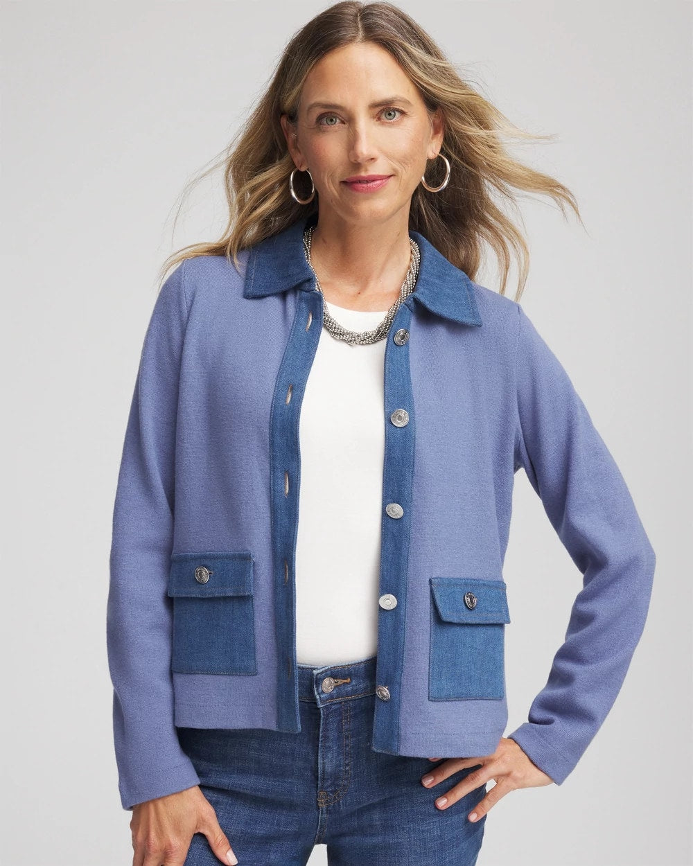 Chico's - Denim Colorblock Marl Shirt Jacket